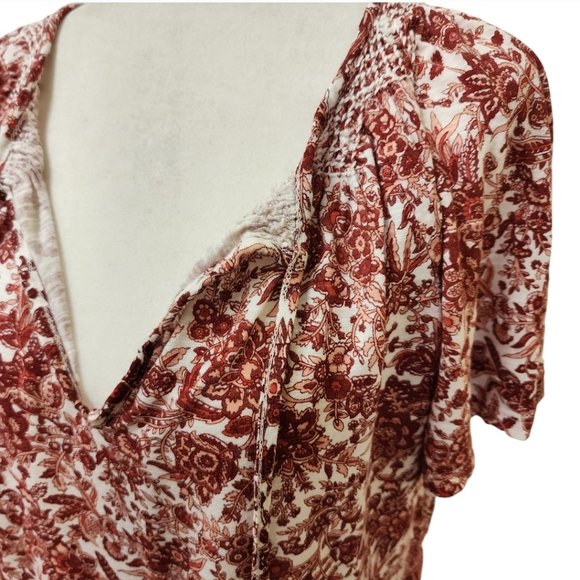 Lucky Brand Red/Cream Paisley Boho Top Size Small Petite - Picture 2 of 7